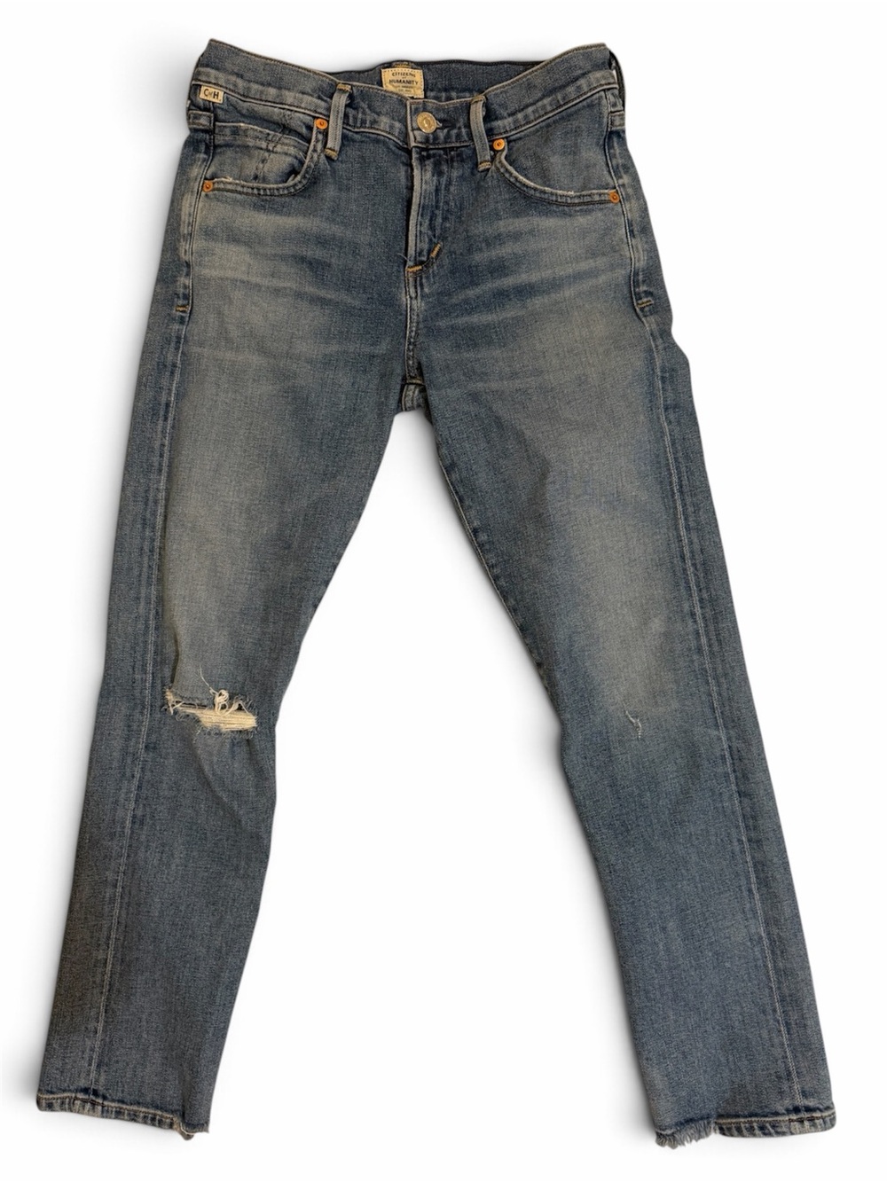 Citizens of Humanity "Elsa" Premium Vintage Distressed Mid-Rise Slim Fit Jeans